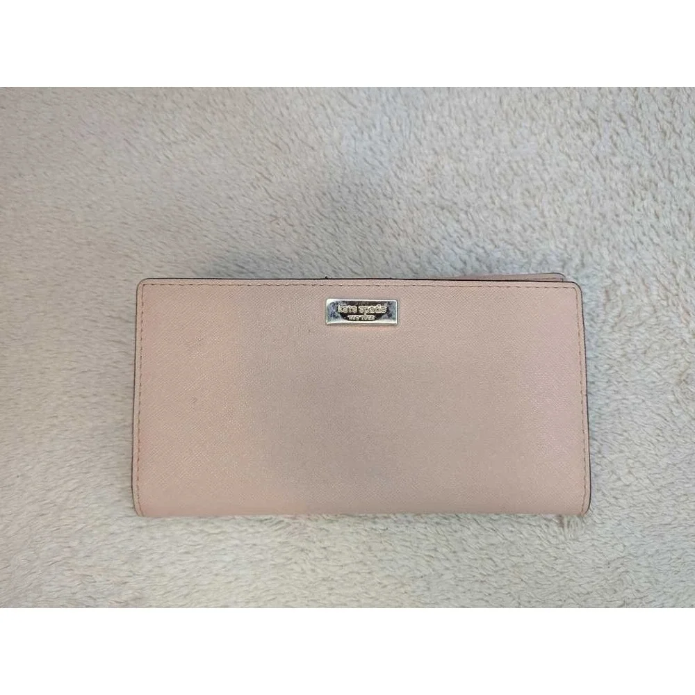 Kate Spade New York Pink Saffiano Leather Long Wallet Clutch Zip Pocket